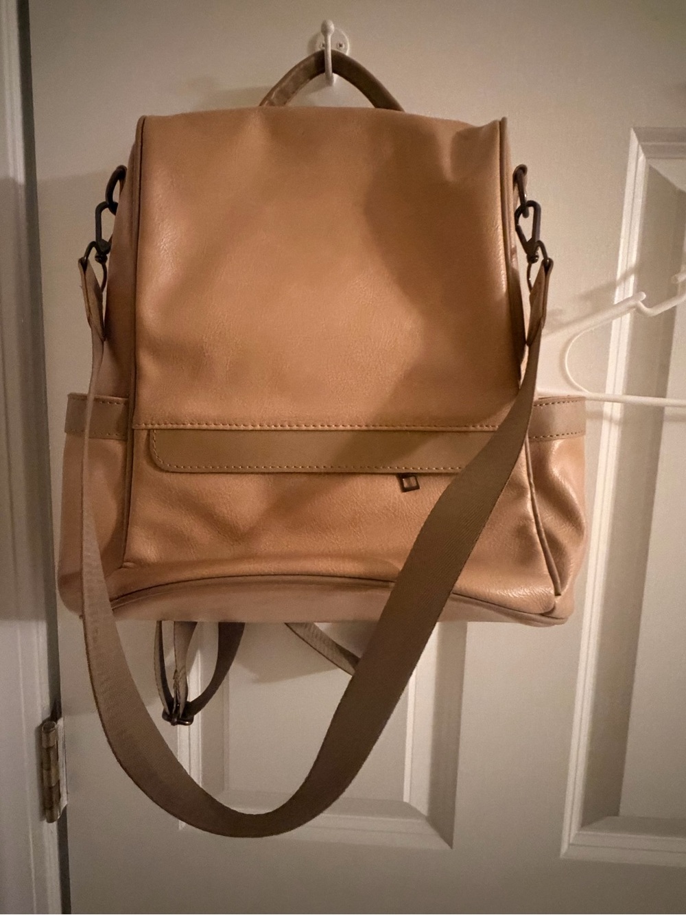 Neutral Tan Women's Leather Backpack Tote - Brand Unspecified